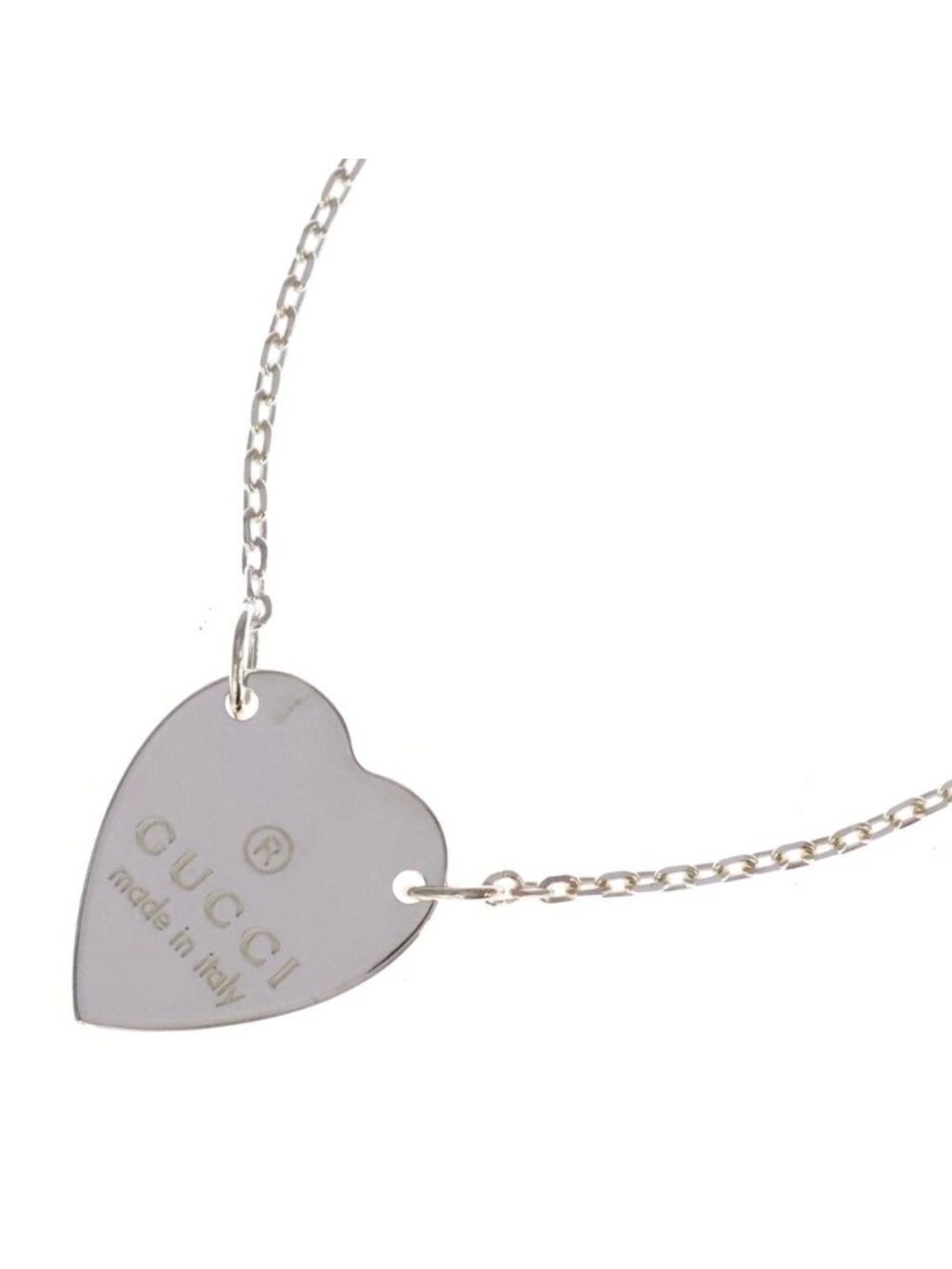 Gucci Trademark Heart Pendant Chain Silver Necklace